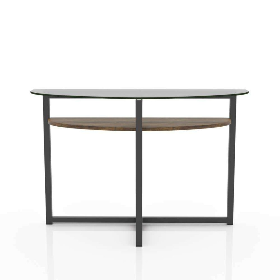 Living Room Furniture * | Pari 47 In. Black Chrome/Clear Half Moon Glass Console Table With Storage By Furniture Of America