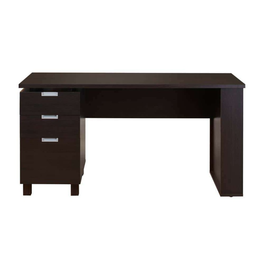 Home Office Furniture * | 59 In. Rectangular Espresso 3 Drawer Writing Desk With Built-In Storage By Furniture Of America