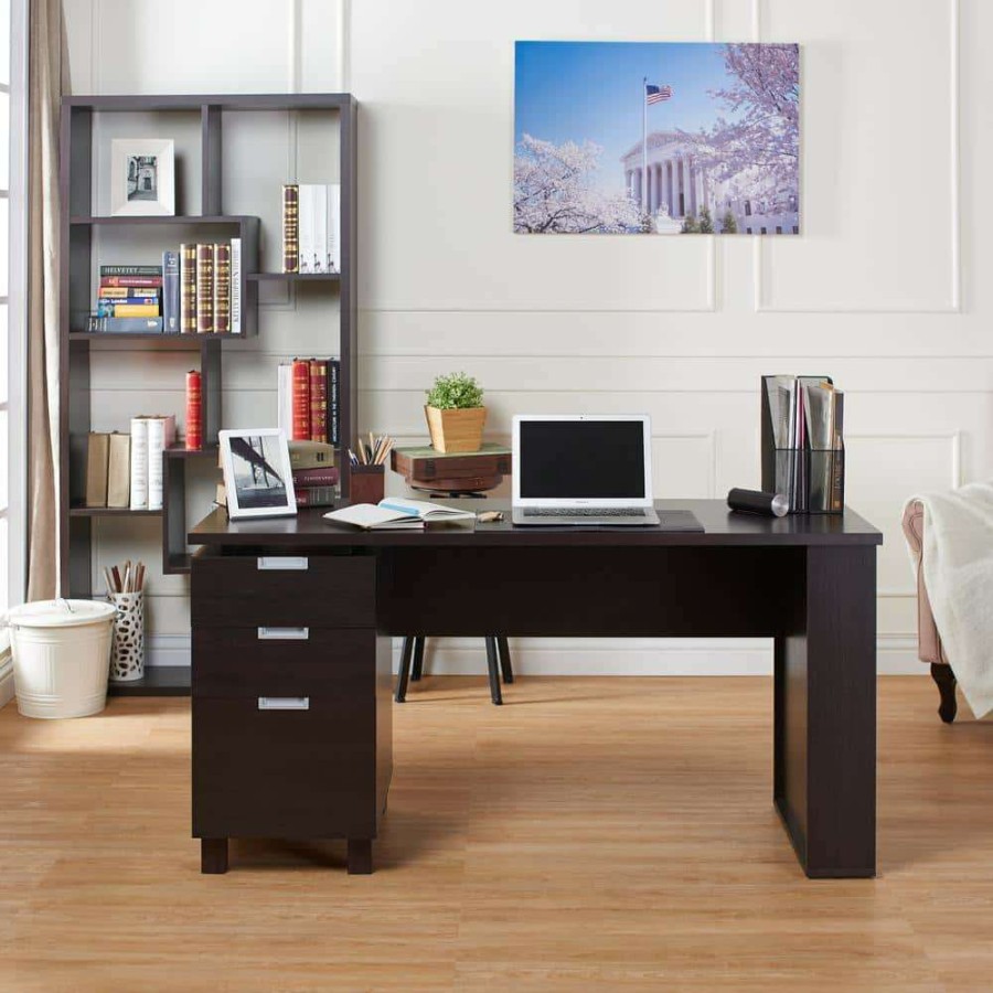 Home Office Furniture * | 59 In. Rectangular Espresso 3 Drawer Writing Desk With Built-In Storage By Furniture Of America