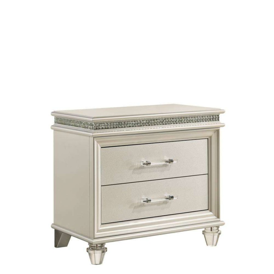 Bedroom Furniture * | Noriah 2-Drawer Pearl White And White Nightstand By Furniture Of America