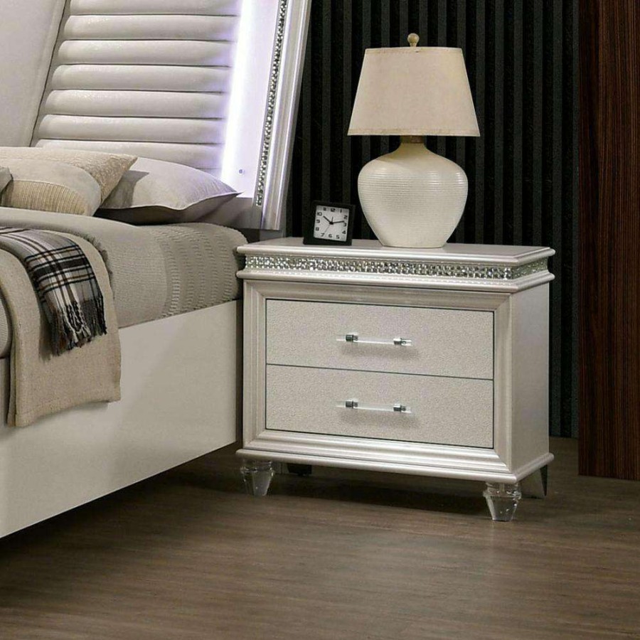 Bedroom Furniture * | Noriah 2-Drawer Pearl White And White Nightstand By Furniture Of America