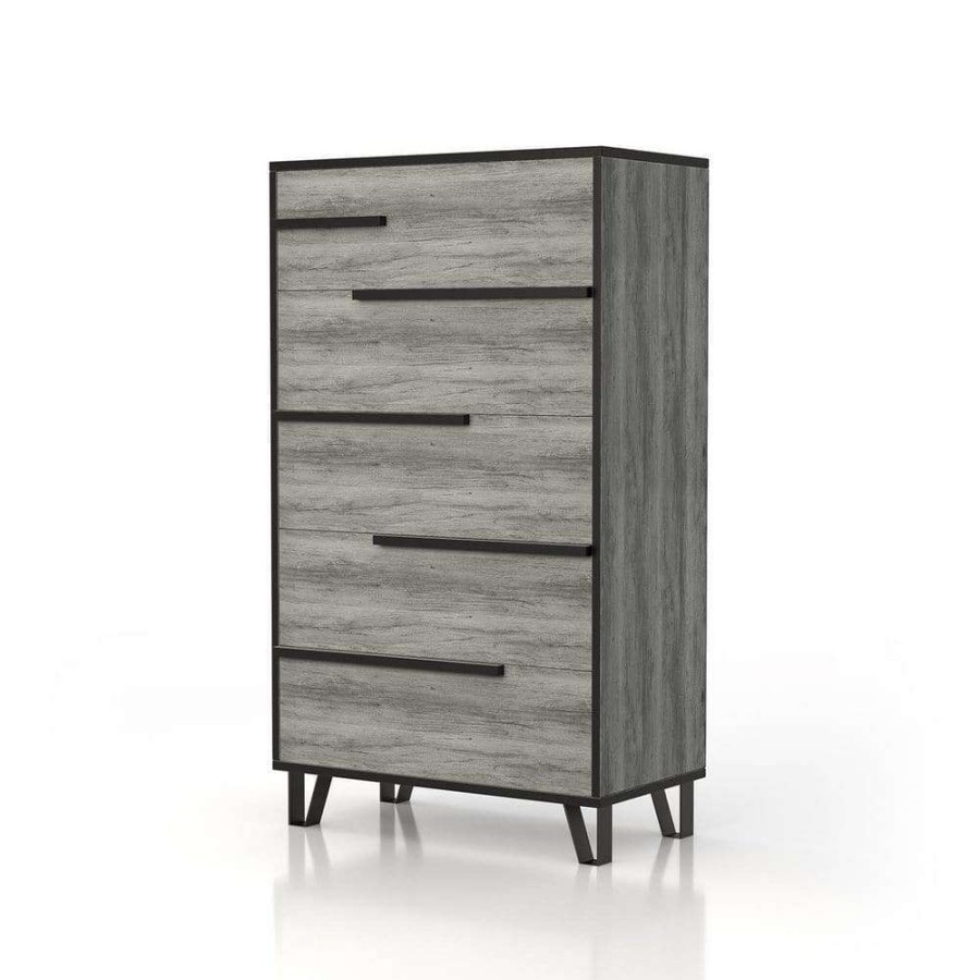 Bedroom Furniture * | Taneytown 5-Drawer Vintage Gray Oak Dresser (53.07 In. H X 31.5 In. W X 16.65) By Furniture Of America