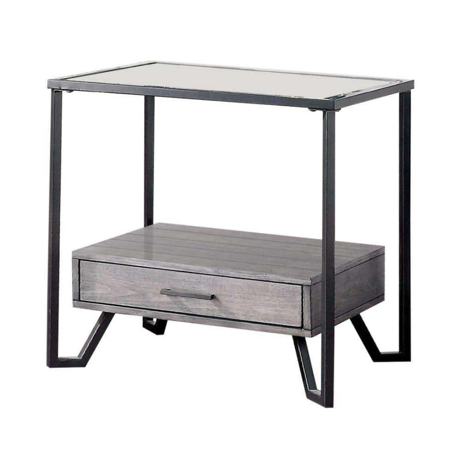 Living Room Furniture * | Vihaan Gray And Black End Table By Furniture Of America