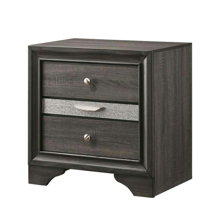 Bedroom Furniture * | Ekon 3-Drawer Gray Nightstand By Furniture Of America