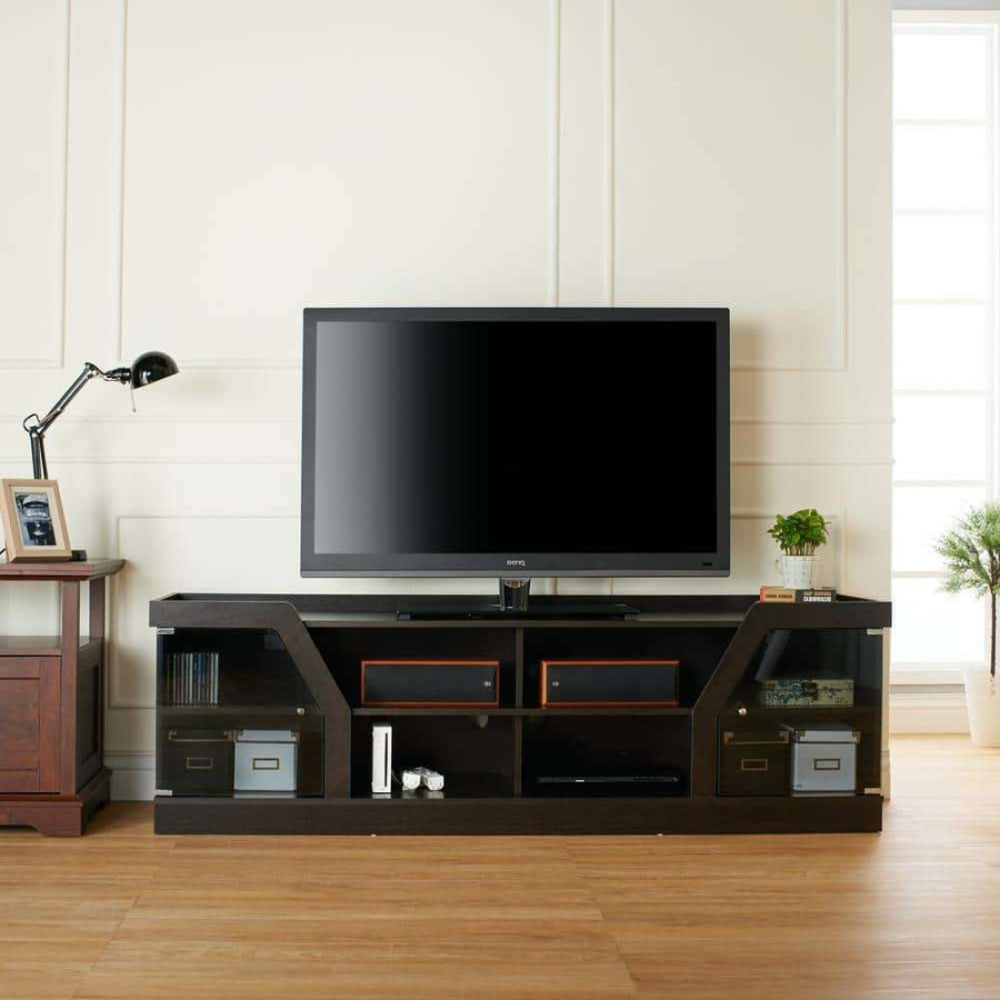 Living Room Furniture * | Olenve 71 In. Espresso Particle Board Tv Stand Fits Tvs Up To 80 In. With Storage Doors By Furniture Of America