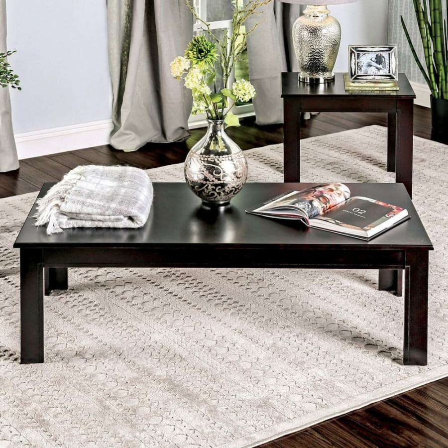 Living Room Furniture * | Wilburre 47.63 In. Black Rectangle Wood Coffee Table Set With 3-Pieces By Furniture Of America