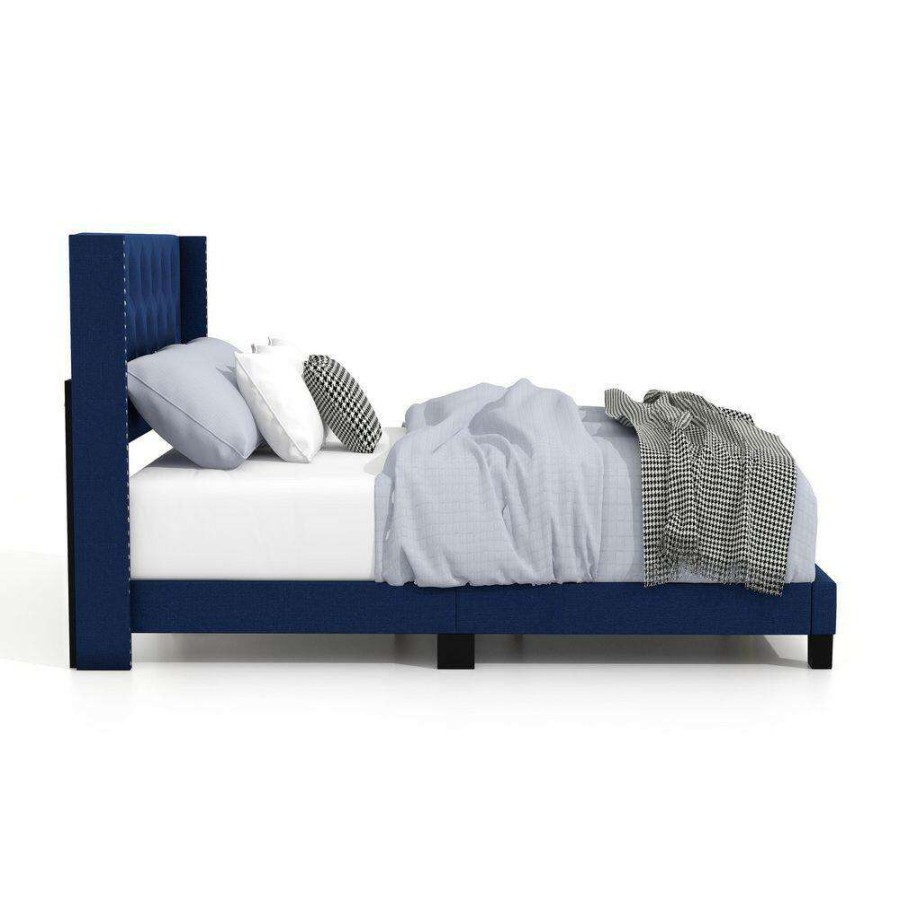 Bedroom Furniture * | Jayland Blue Twin Panel Bed With Button-Tufted Headboard By Furniture Of America