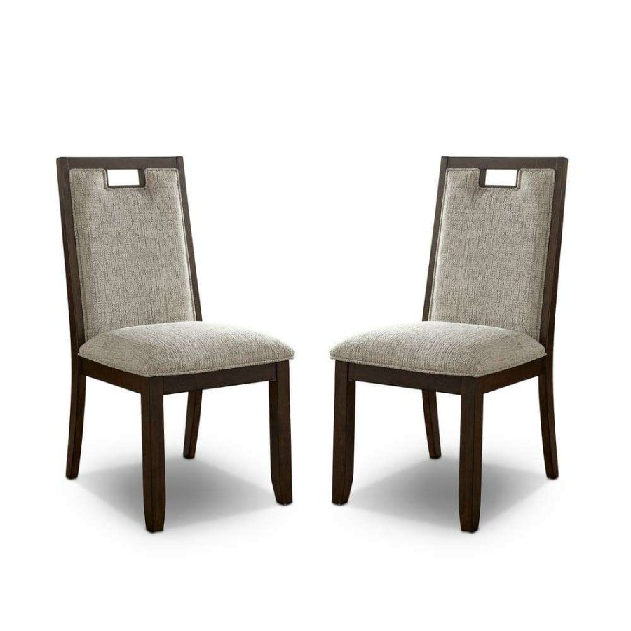 Kitchen & Dining Room Furniture * | Terraview Dark Walnut And Beige Side Chairs (Set Of 2) By Furniture Of America