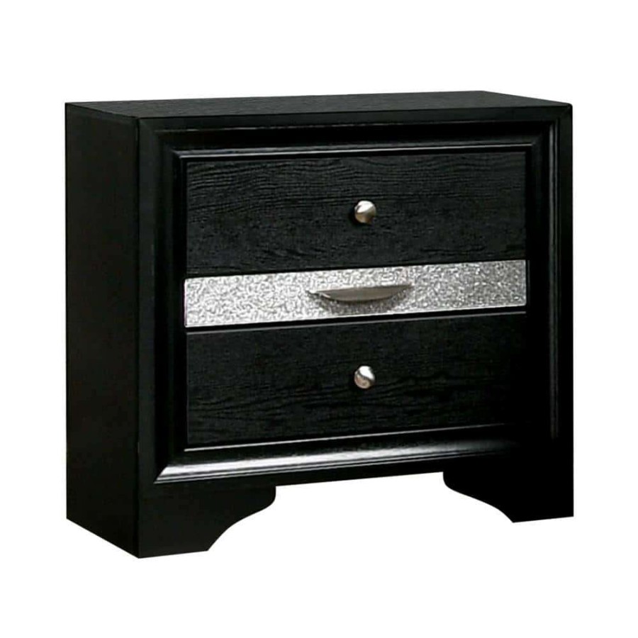 Bedroom Furniture * | Ekon 2-Drawer Black 26 In. W X 16 5/8 In. D X 26 In. H Nightstand By Furniture Of America