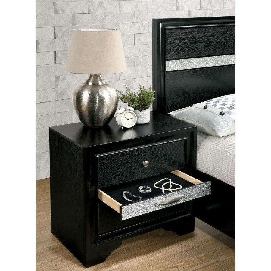 Bedroom Furniture * | Ekon 2-Drawer Black 26 In. W X 16 5/8 In. D X 26 In. H Nightstand By Furniture Of America