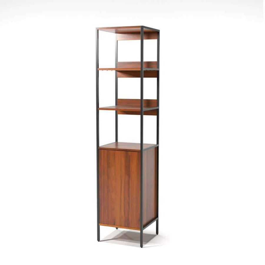 Home Office Furniture * | 72 In. Natural Tone Metal 4-Shelf Etagere Bookcase With Doors By Furniture Of America