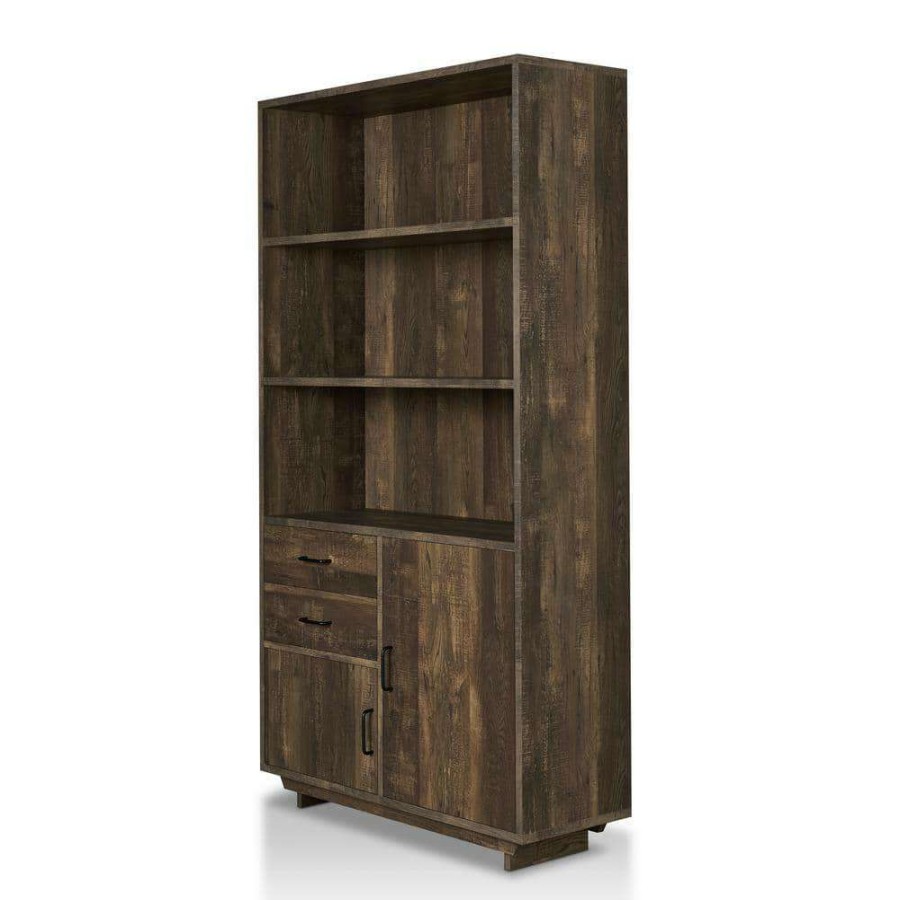 Home Office Furniture * | Geraldimo 69.8 In. Reclaimed Oak Wood 5-Shelf Accent Bookcase By Furniture Of America