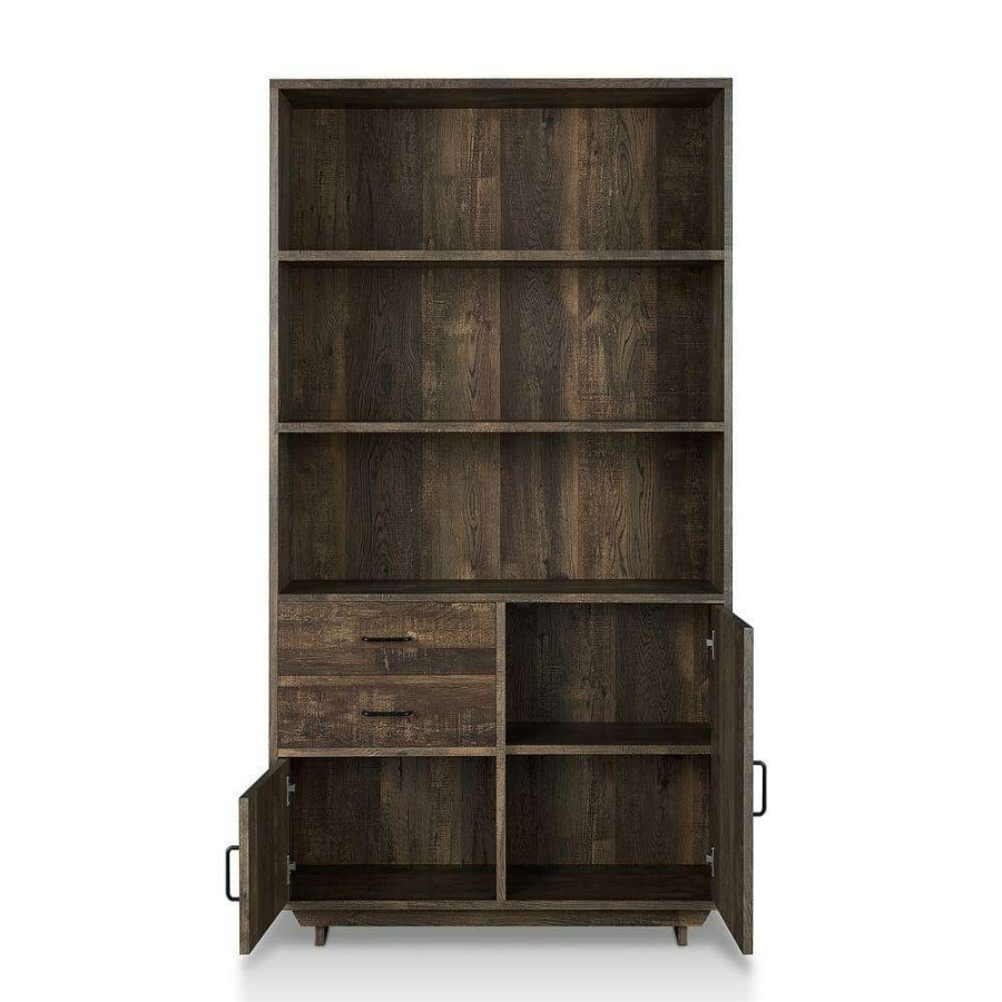 Home Office Furniture * | Geraldimo 69.8 In. Reclaimed Oak Wood 5-Shelf Accent Bookcase By Furniture Of America