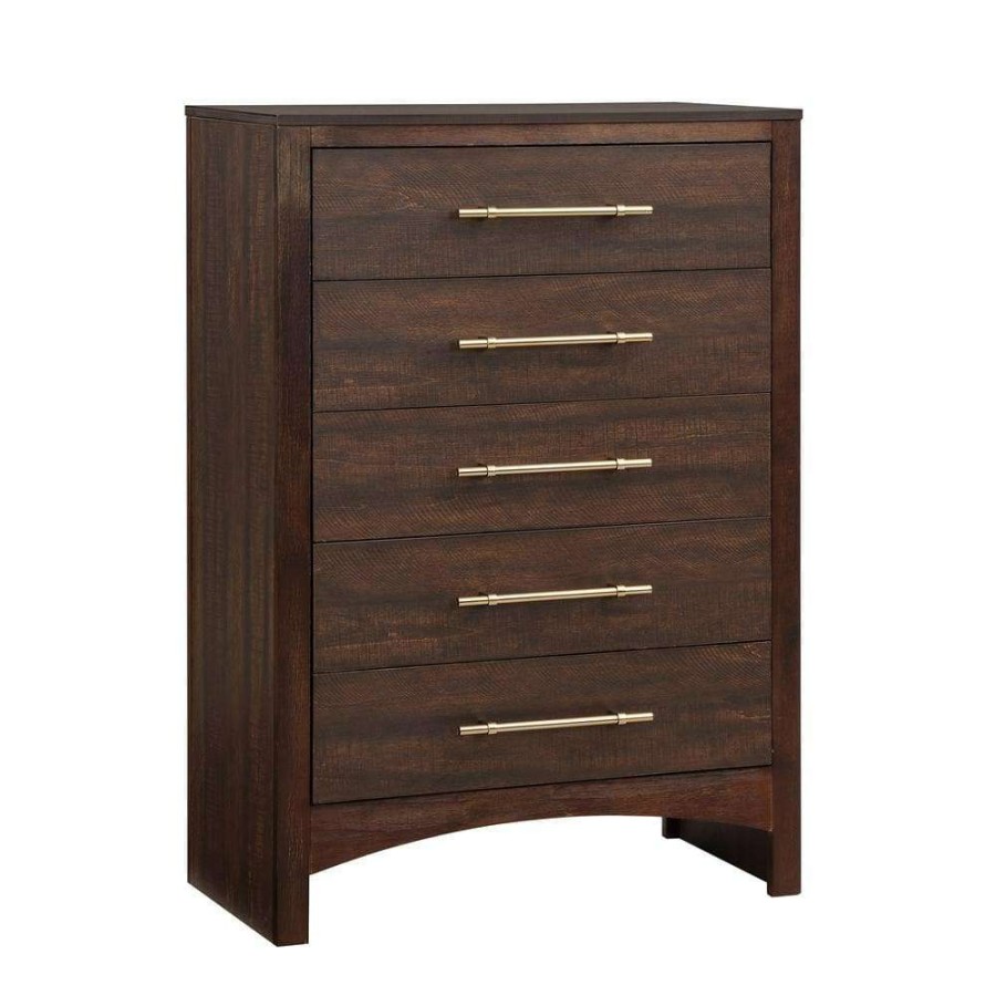 Bedroom Furniture * | Barthonelle 5-Drawer Walnut Chest Of Drawers (48 In. H X 34 In. W X 17 In. D) By Furniture Of America