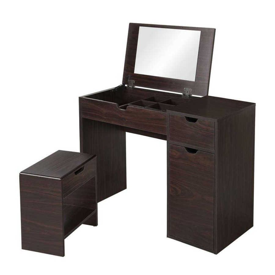 Bedroom Furniture * | Clover 2-Piece Espresso Vanity With Stool By Furniture Of America