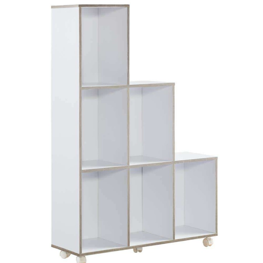 Home Office Furniture * | Double Island 34.25 In. White 9-Shelf Standard Bookcase With Caster Wheels By Furniture Of America