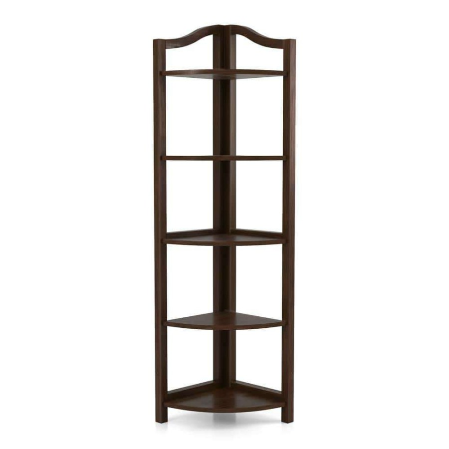 Home Office Furniture * | Neil 62 In. Espresso Wood 5-Shelf Corner Bookcase By Furniture Of America