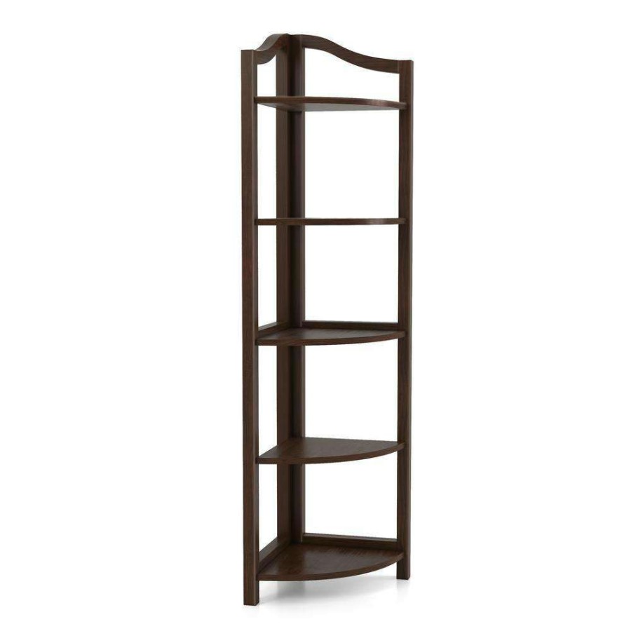 Home Office Furniture * | Neil 62 In. Espresso Wood 5-Shelf Corner Bookcase By Furniture Of America