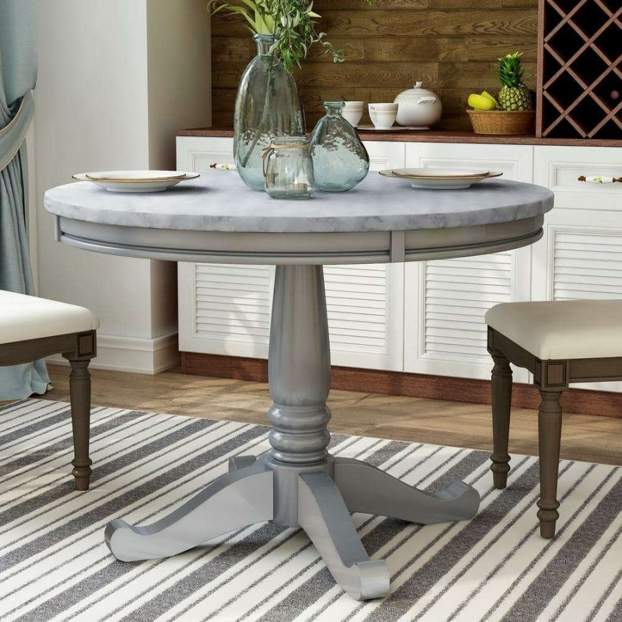 Kitchen & Dining Room Furniture * | Tatine 42 In. Round White And Gray Faux Marble Top Dining Table By Furniture Of America