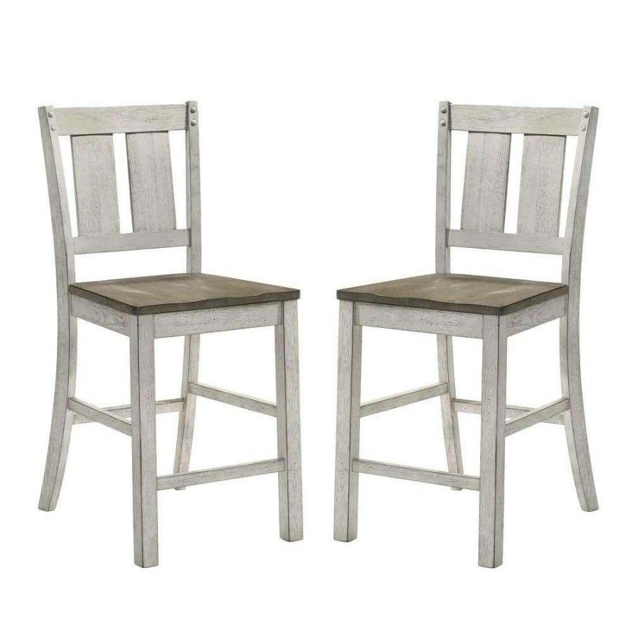 Kitchen & Dining Room Furniture * | Rhysdee Cremini Brown And Antique White Wood Counter Height Dining Chair (Set Of 2) By Furniture Of America