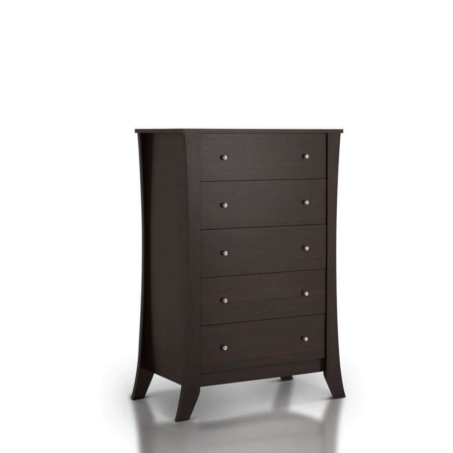 Bedroom Furniture * | Floren 5-Drawer Espresso Dresser By Furniture Of America