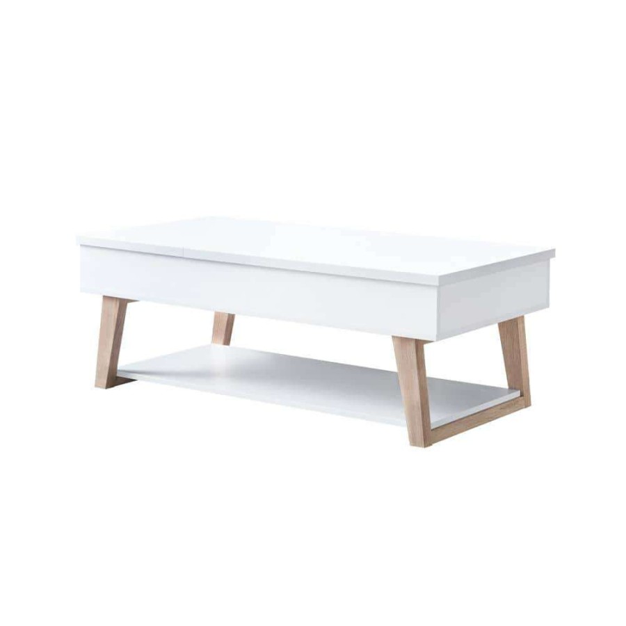 Living Room Furniture * | Sharon 47 In. White Large Rectangle Wood Coffee Table With Lift Top By Furniture Of America